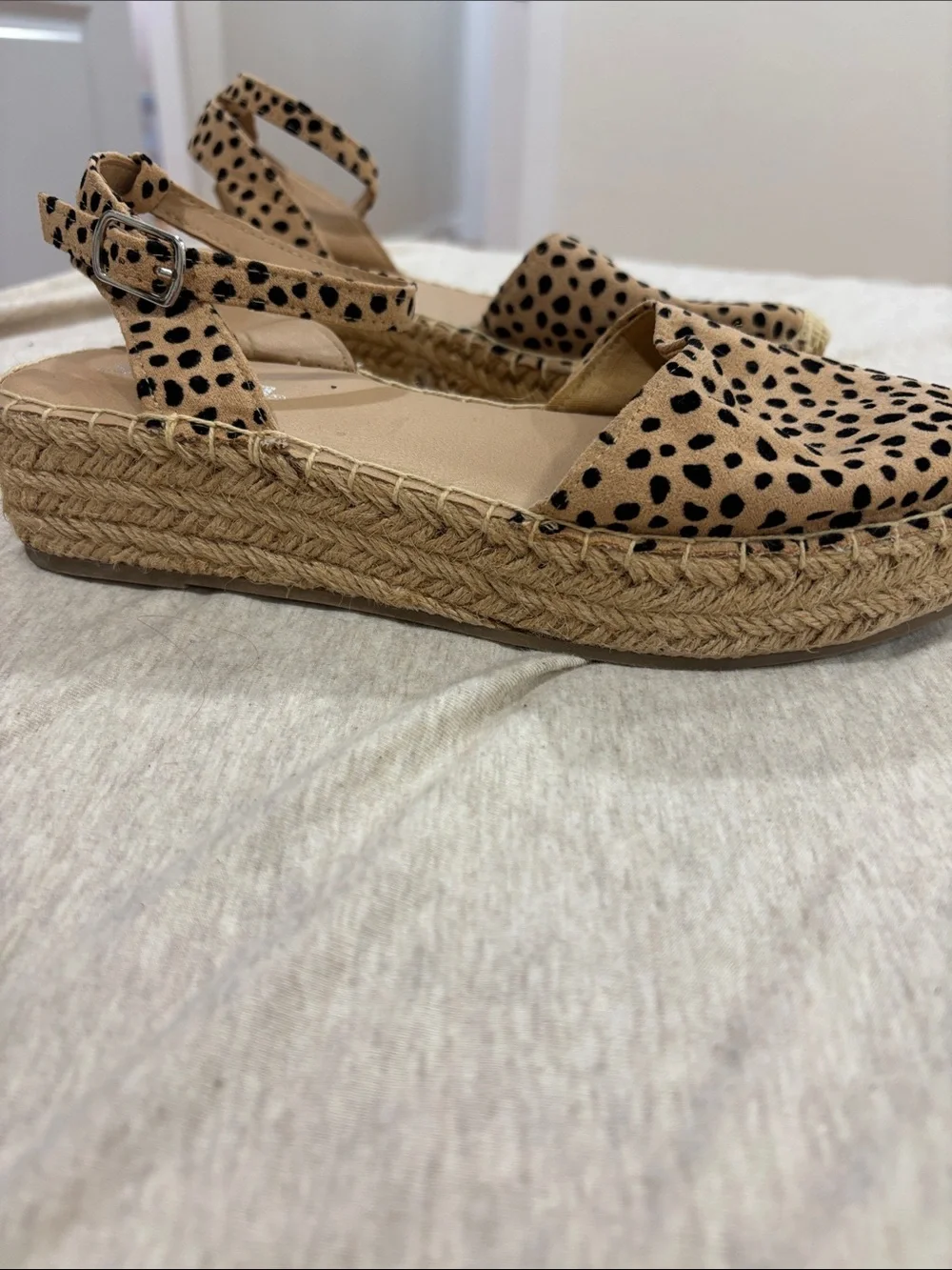 Women’s Tan Leopard Espadrille Ankle-Strap Flats